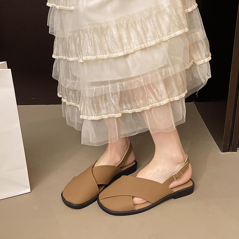 Fashion Summer Fashion Leather Women Sandals Cross Straps Gladiator Sandals for Women Black Buckle Flat Casual Beach Sandalias De Mujer