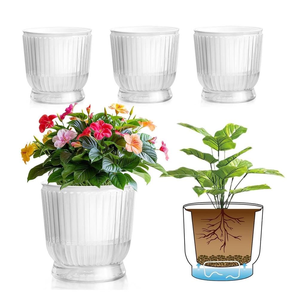 T4U 16cm Watering Set of Houseplant Watering Pot with Watering Perfect for Indoor and Outdoor Potted and Flowers Planter, Plastic, 4, Pots, Stylish,