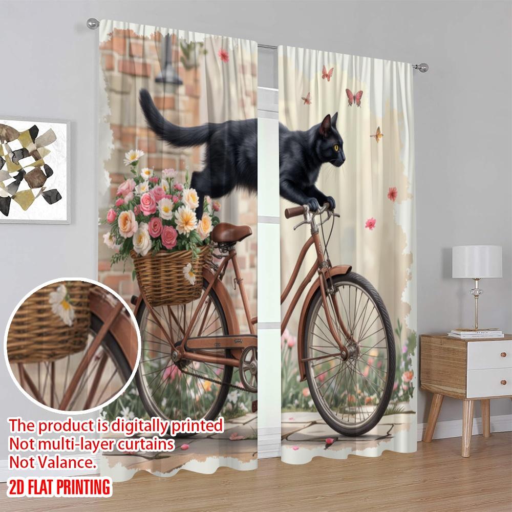 2pcs,2D Plane Printing Contemporary Curtains Purrfect Ride Polyester (without Rod) Festive Use for Kitchen Living Room Office