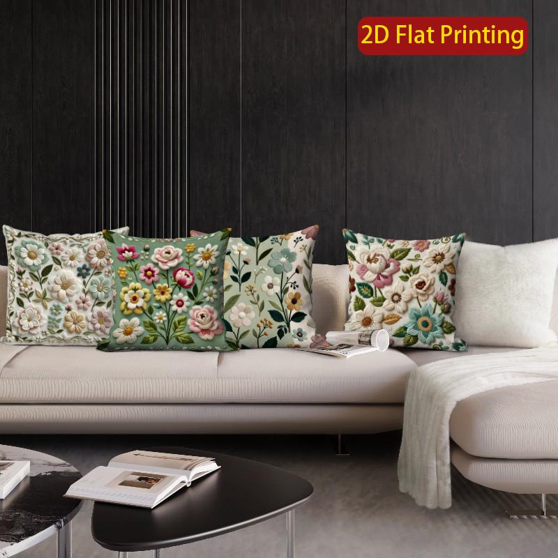 2D Vintage Floral Embossed Style Throw Pillow Covers Pattern Cushion Cover Suitable For Sofa Bedroom Car Pillow Cover