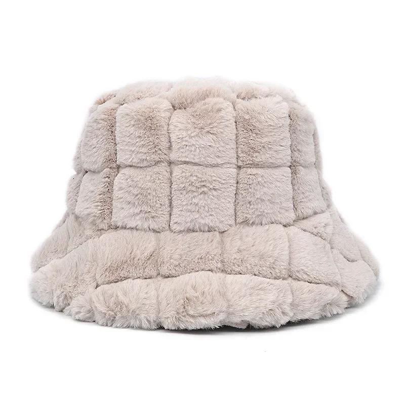 Winter Warm Fur Bucket Caps Women Men Outdoor Keep Warm Fluffy Panama Female Thickened Rabbit Hair Windproof Fisherman Caps