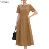 Lässiges, einfarbiges, kurzärmliges Kleid mit Rundhalsausschnitt für Damen