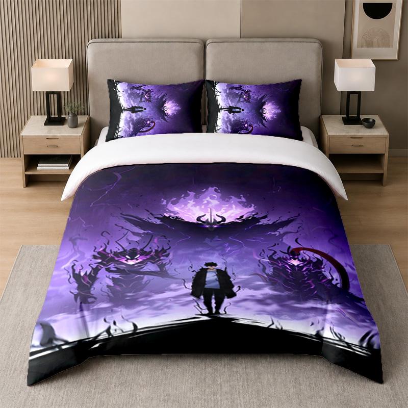 Set Biancheria da Letto 3 Pezzi, Solo Leveling 1 Copripiumino e 2 Federe, Biancheria da Letto Stampata Decorazione per Camera degli Ospiti