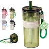 650ML Large Capacity Summer Plastic Straw Cup Leak Proof Transparent Student Water Cup Flower pendant with Lid & Hanging rope