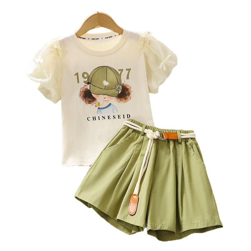 Girls Summer Short Sleeve Top and Shorts Two Piece Set