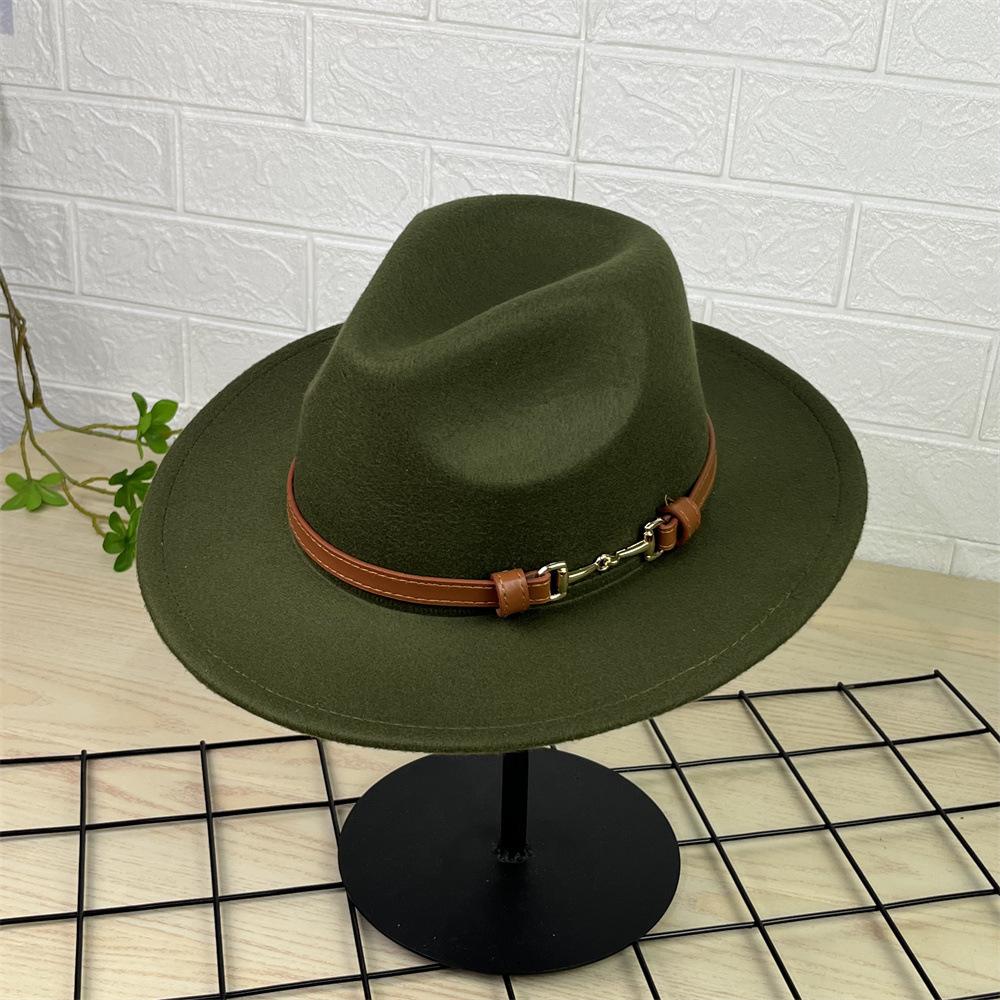 New European and American top hat gentleman's hat flat brim solid color hat retro jazz hat panama belt top hat
