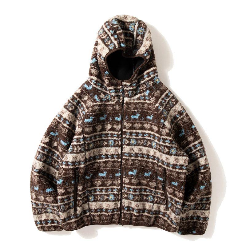 Men s Fleece Jacket with Fair Isle Jacquard, Faux Lamb Wool, Hooded Retro Jacket, Trendy Brand, Stylish Retro Zip-Up Jacket Blue Deer Color S
