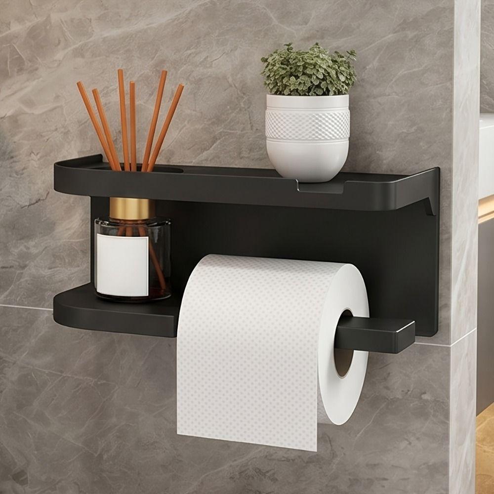 Wall Mounted Toilet Roll Paper Holder Self Adhesive Seasoning Bottle Storage Rack Kitchen