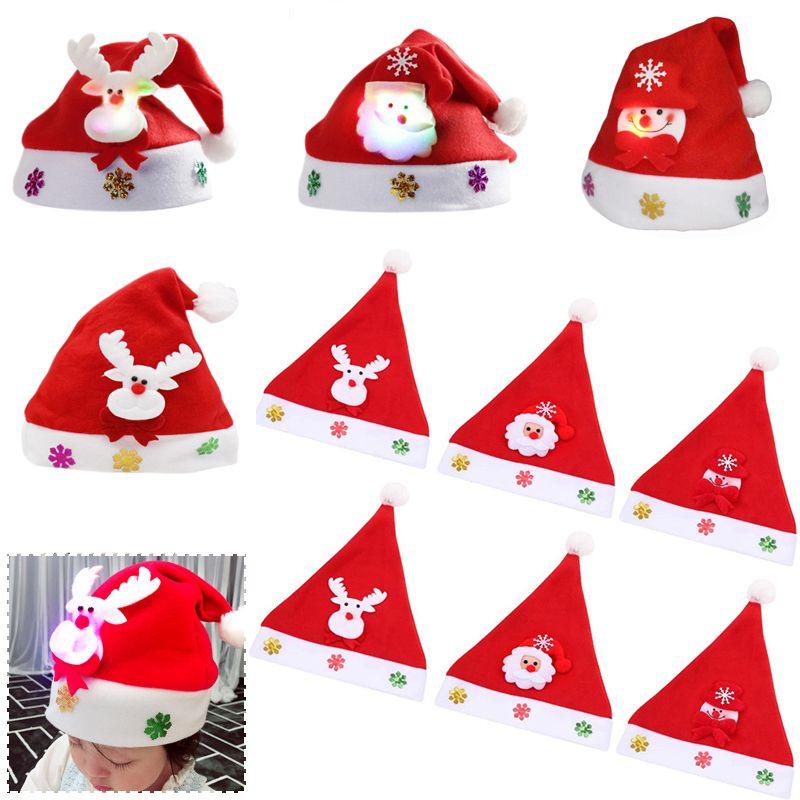 Light Kids Led  Adult Christmas Hat Santa Claus Snowman Reindeer Cap Xmas Gifts