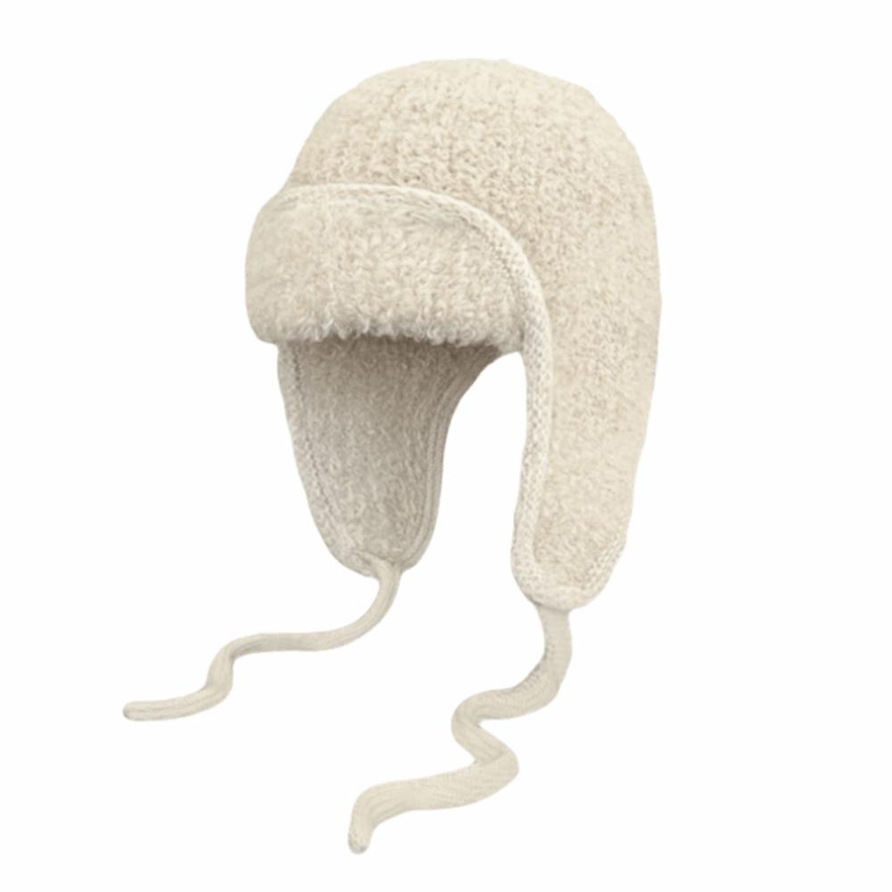 Ear Protection Knitted Flying Cap Solid Color Woolen Crochet Cap Fashion Knitted Woolen Hat  Girls