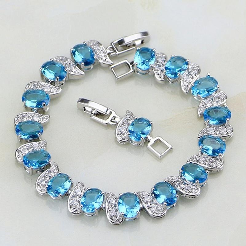 1 pz Casual Mystic Sky Blue Cubic Zirconia White Cubic Zirconia Charm Bracciali per le donne Braccialetto alla moda