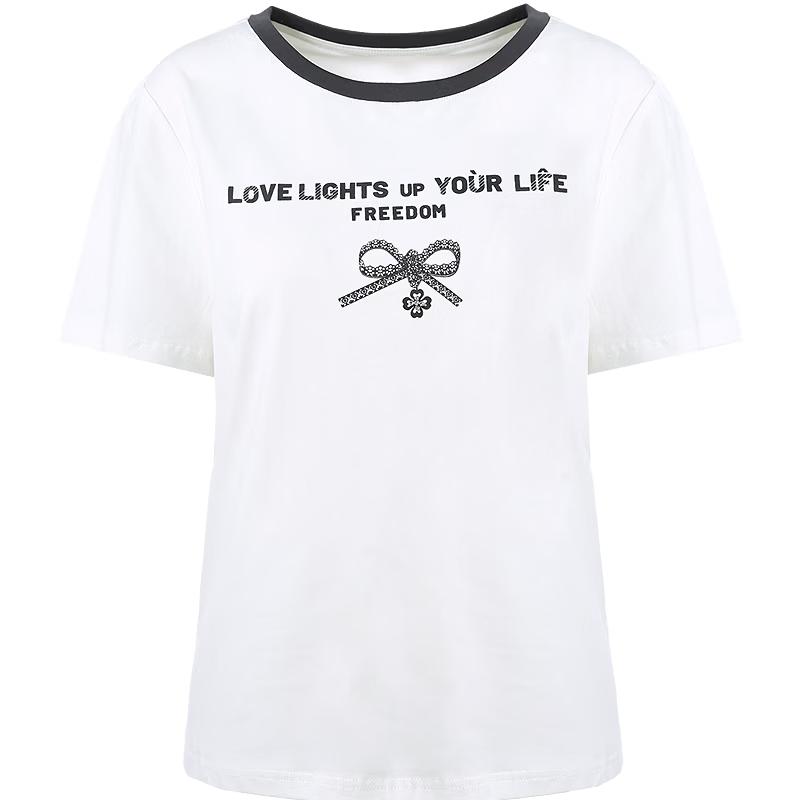 Betu Women s Color-block Letter Flocking Short Sleeve T-shirt L