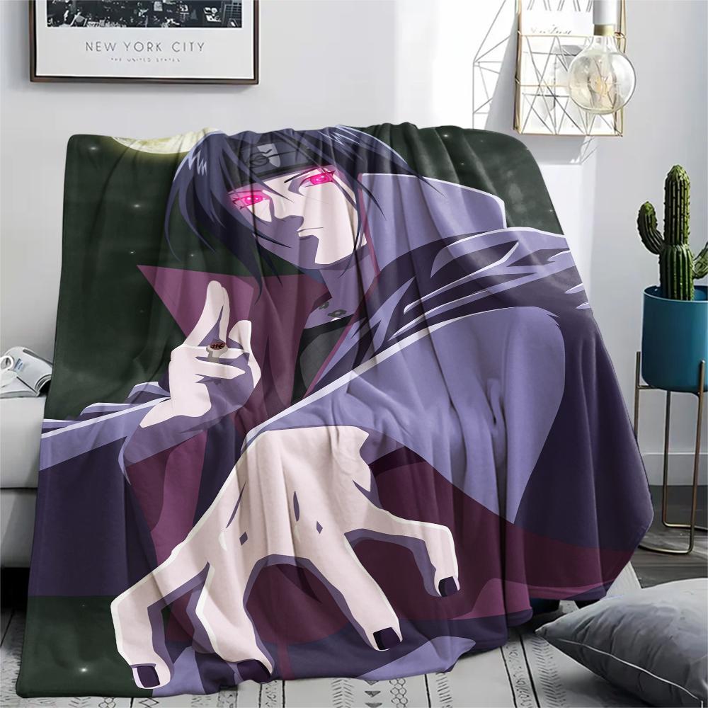 Naruto Anime Itachi Uchiha Pattern Flannel Blanket, High Quality Comfortable for All Seasons, Home Decor, Warmth and Comfort, Perfect for Gifts.