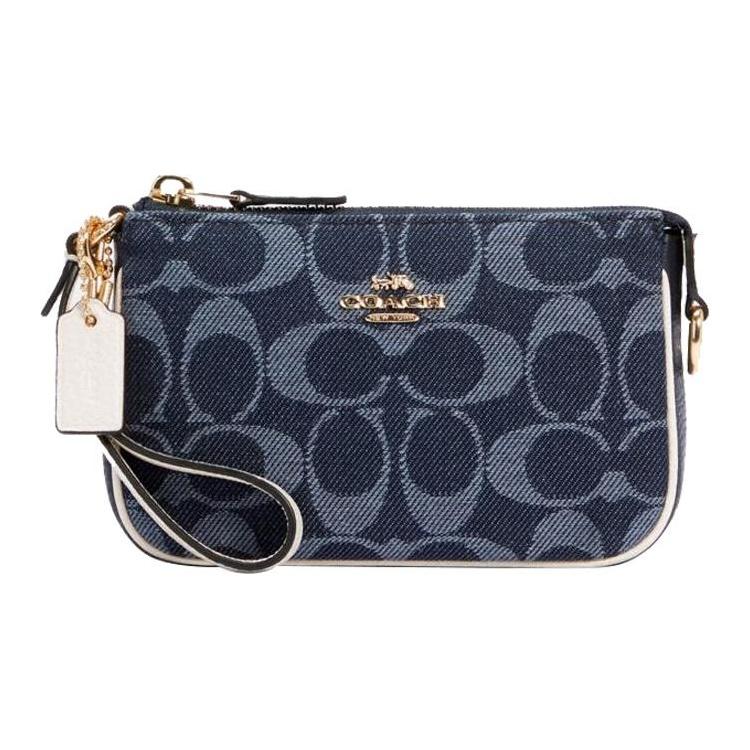 Coach Women's Blue Nolita 15 Zipper Closure Monogram Print Fabric Leather Mini Handbag Handbag Denim- C3334-Imdei