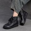 Johnature Retro Lace Up Flat Short Boots Genuine Leather Comfortable Versatile Women's Shoes