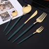 16/20/24/25Pcs Stainless Steel Dinnerware Set Green Gold Cutlery Spoon Fork Knife Western Silverware Flatware Tableware Supplies