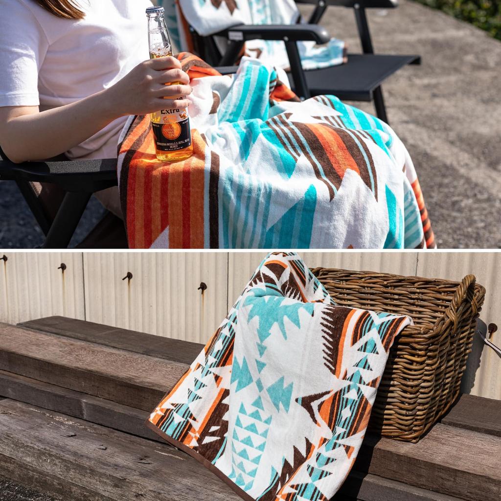 Hagiwara "Kaka" Towel Blanket, Approx. 100 X 178 Cm, 100% Cotton, Outdoor/Beach Towel, Thick, Large, Native American Pattern