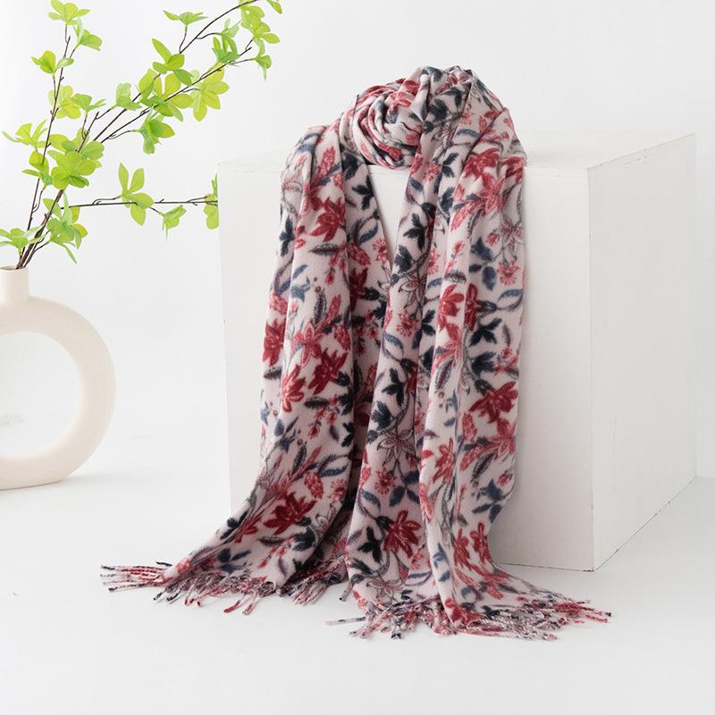 New Soft and Warm Imitation Cashmere Vine Printed Tassel Scarf High End Women's Scarf Shawl
