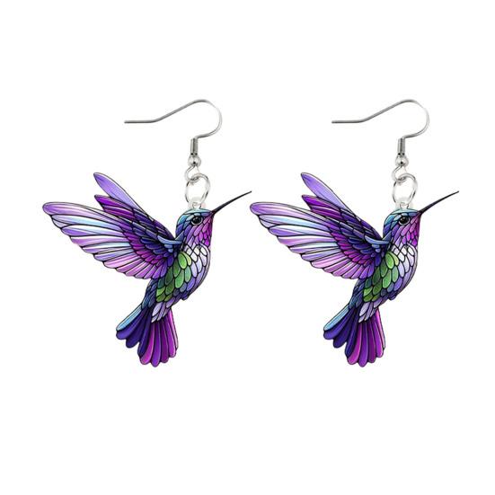 1 Pair Acrylic Colorful Bird Dangle Earrings 2D Hummingbird Hook Earrings Hypoallergenic Women Bird Drop Earrings Fashion Jewelry