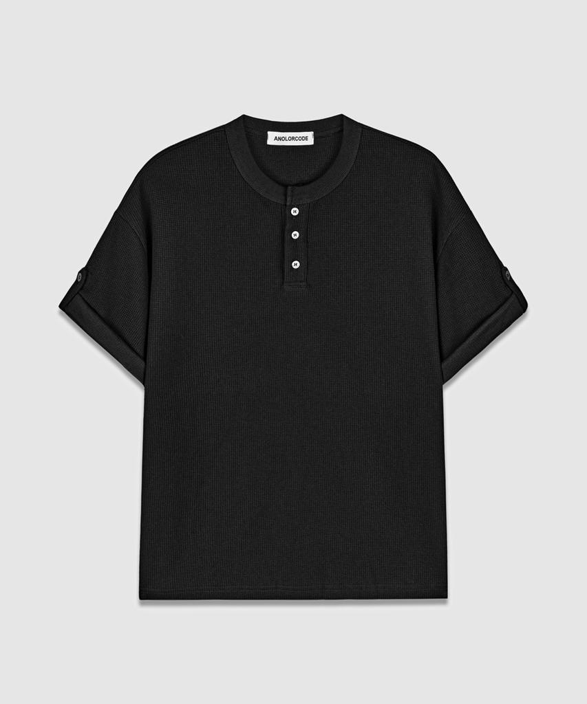 Eoneolleokodeu Waffle Henley Neck Short Sleeve T-Shirt (2 Colors)