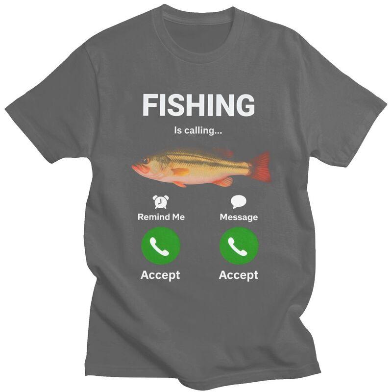 Cool Fishing Is Calling T Shirt Men 100 Cotton Tshirt Angler Fishman Lover Tee Tops Fashion Tshirt For Husband Boyfriend