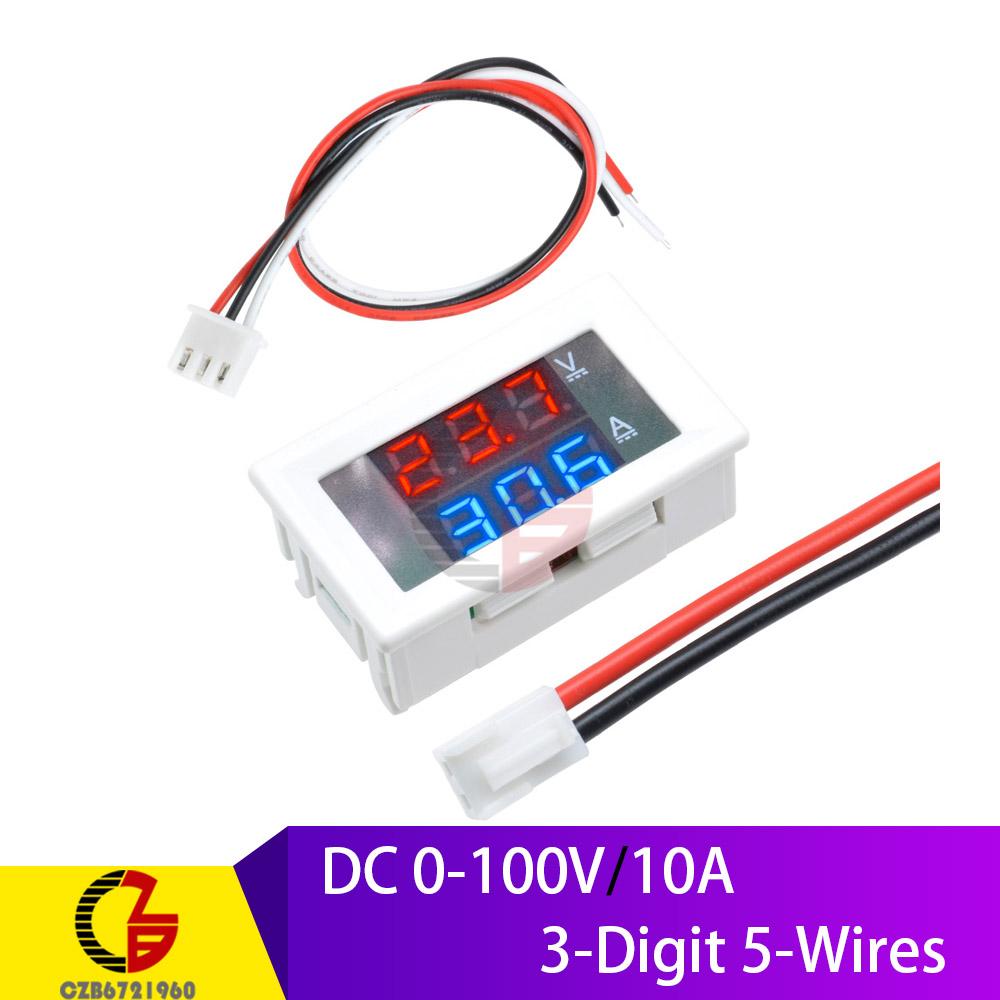 DC 100V 200V 10A LED Digital Voltmeter Ammeter 3 4 Bit 5 Wires Current Voltage Meter Car Auto Volt Tester Detector 110V 220V 12V
