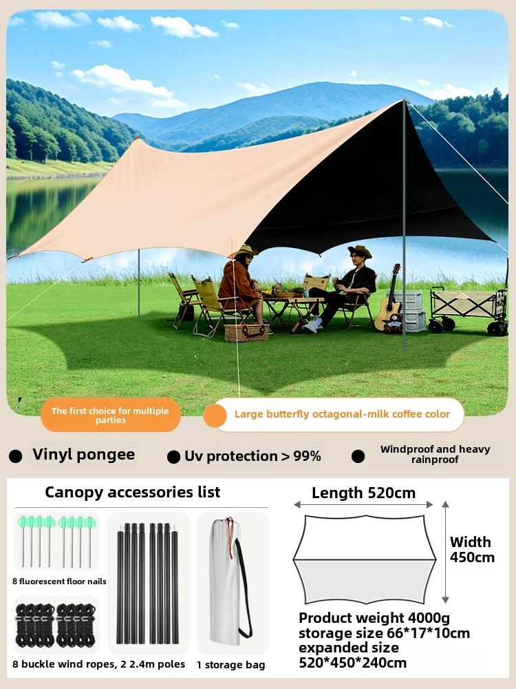 Schwarzes 8-eckiges Camping-Tarp – Wasserdichter Sonnenschutz, 99% UV-Schutz für Strand, Picknick & Outdoor-Abenteuer
