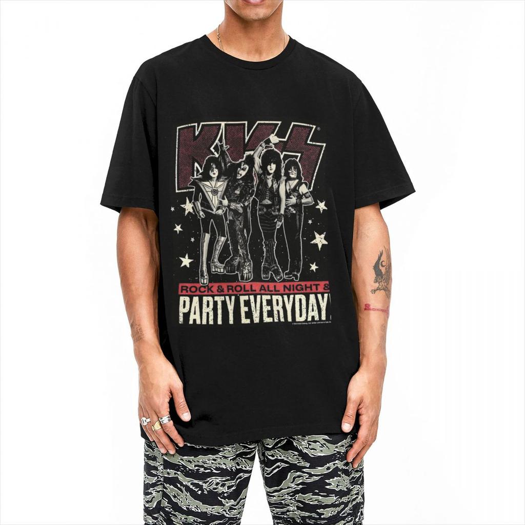 Men's Kiss Band T-Shirts Rock and Roll 100% Cotton Top Tees Summer Y2K Funny Short Sleeve O-Neck Trendy Casual T Shirt