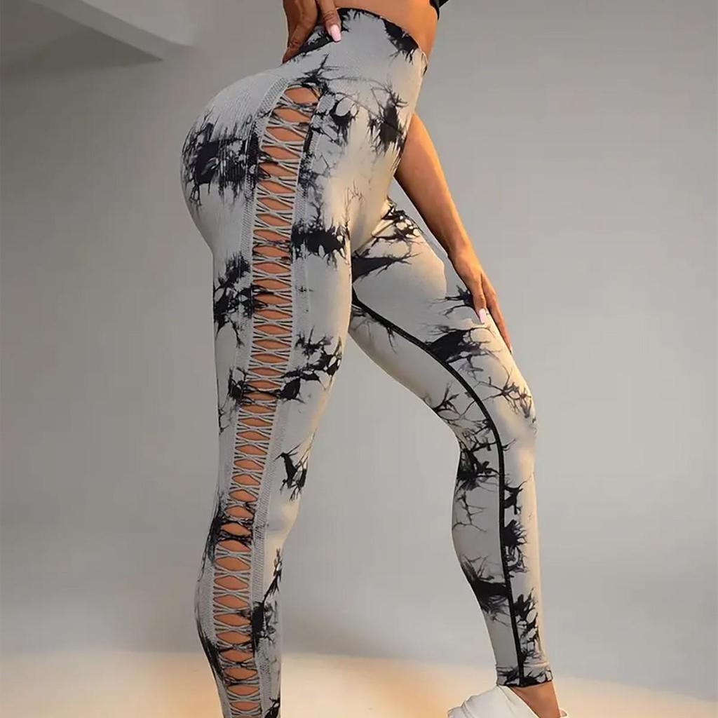 Cross-Border Tie-Dye Hip-Lifting Hollow Yoga Leggings: Slim Fit, Sports & Cycling Pants