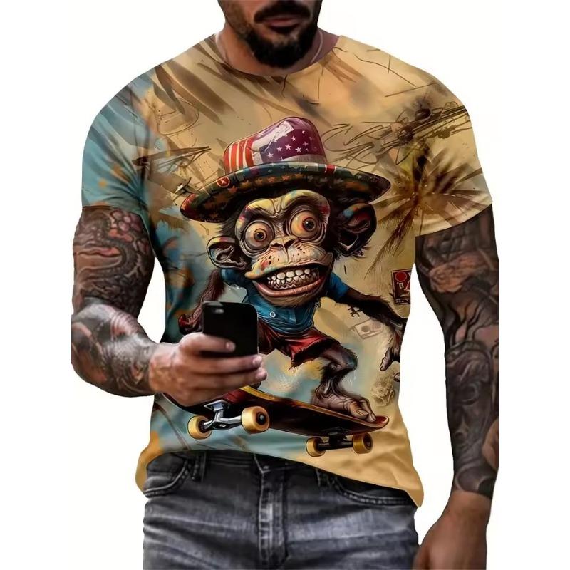 Men's T Shirt Summer Casual Short Sleeve Animal Pattern Print Crew Neck Pullover Fashion Male Funny T-Shirts Oversized Clothing