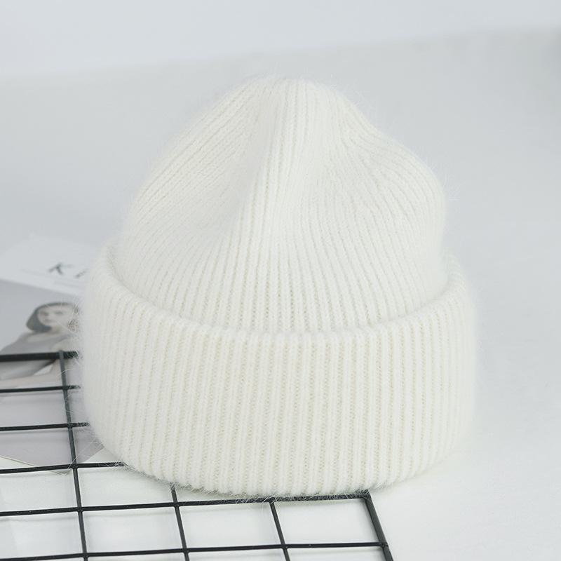 

Женская зимняя шерстяная вязаная шапка корейской версии простой студенческой прямой однотонной теплой зимней шапки-пуловера One Size белый