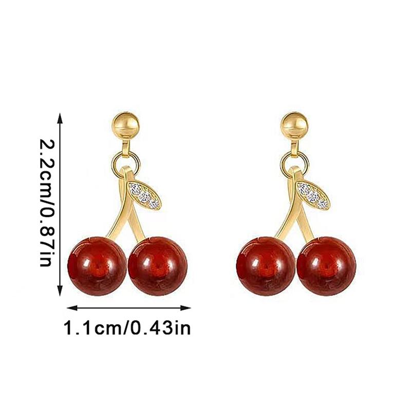 Temperament Women Red Cherry Pendant Necklace Earrings For Women Personality  Necklace Wedding Jewelry Birthday Gifts