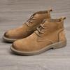 Autumn Men's Wide-Toe Casual Leather Martin Boots - Retro Lace-Up Mid-Top Cotton Shoes