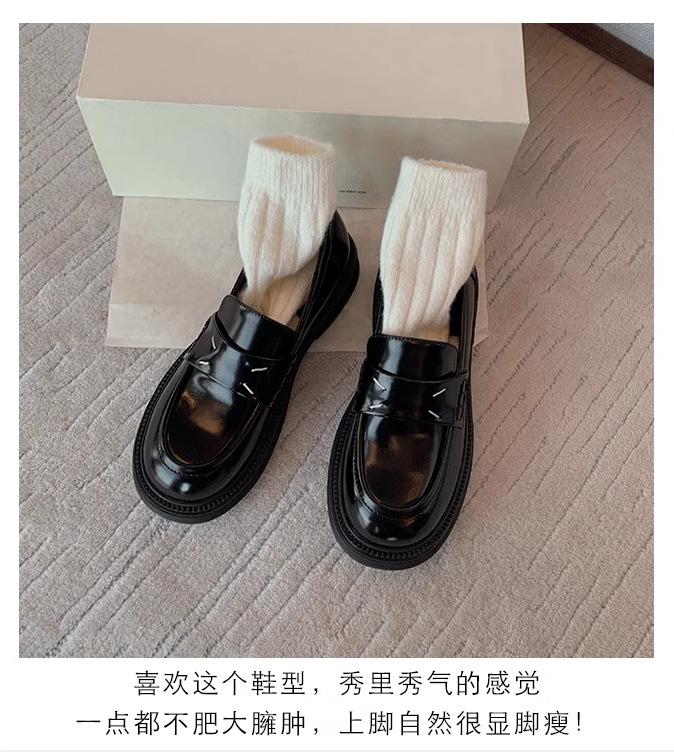 

[Welfare payment] Grape mother has the same style, fashionable leather, British round head, small thick sole, Loafu small leather shoes, women s leath 35 чорний