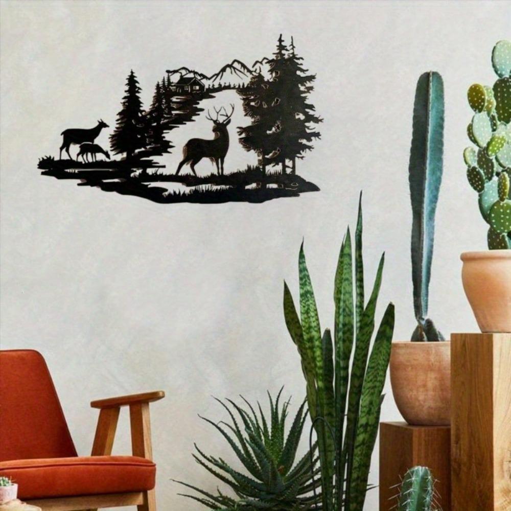 Christmas Iron Wall Art Deer Forest Metal Sculpture Home Decor