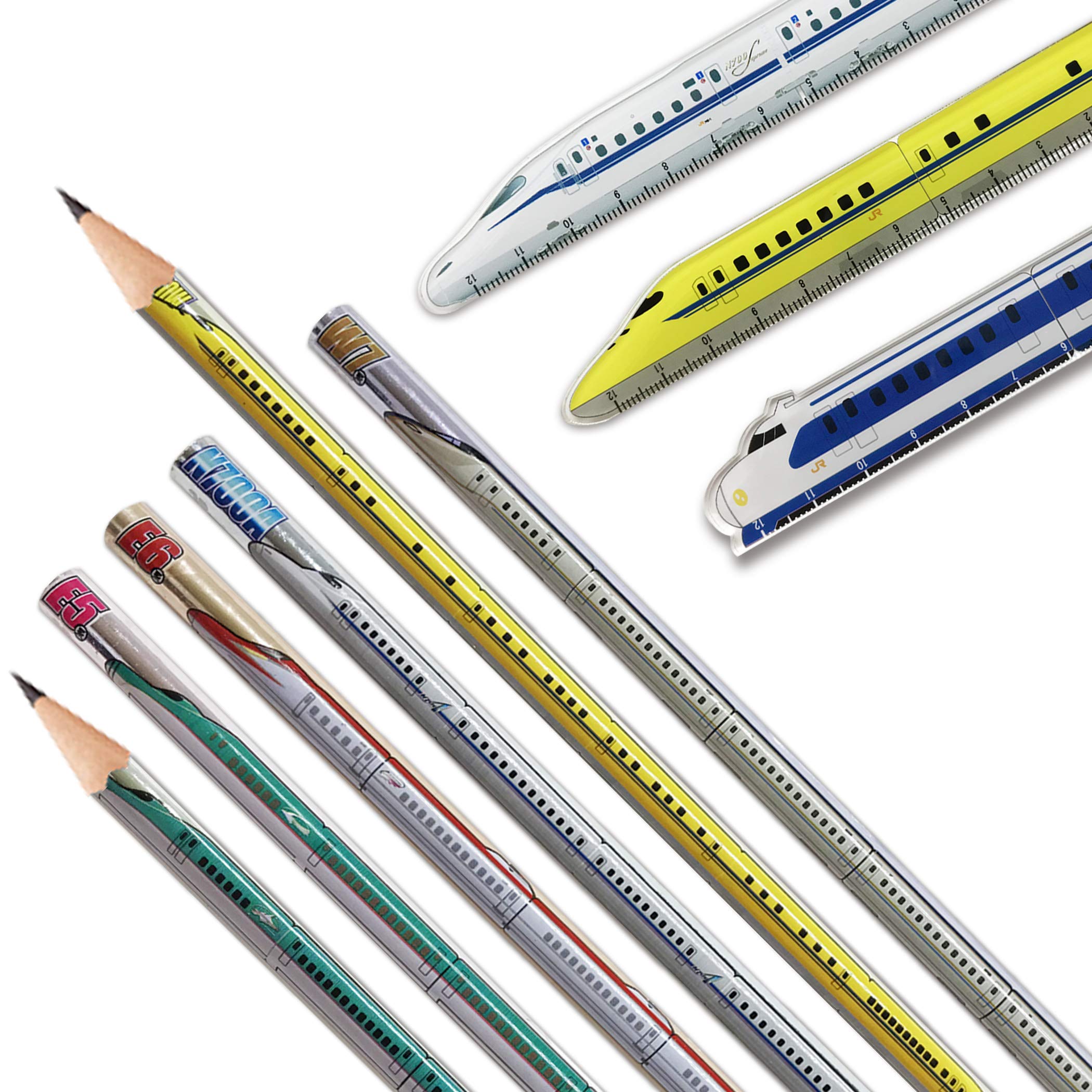 

Shinkansen Pencil & Ruler Set: Metallic Pencil, 2B Ruler, Shinkansen Train Merchandise for Kids and Boys (N700S/Dr. Yellow/0 Series)