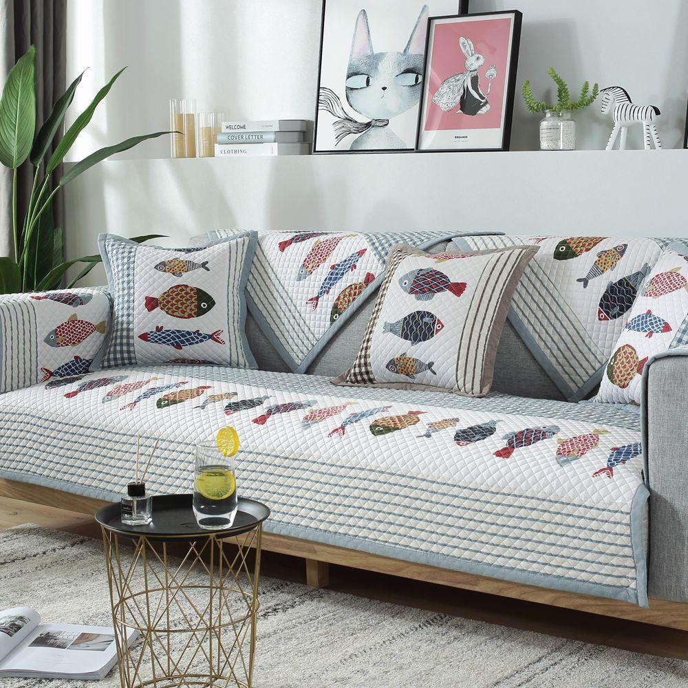 High Quality Printed Cotton Couch Pad Thick Quilted Anti Slip All Season Sofa Cover Living Room Decoration Sofa Dust Cover Cloth