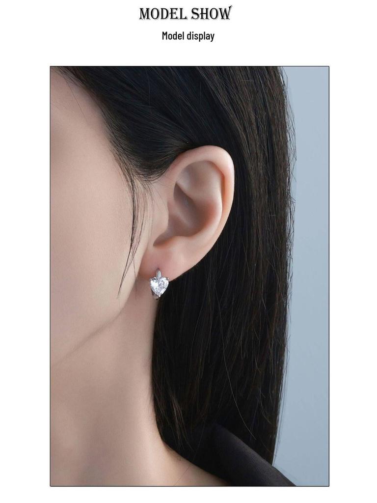 S925 Silver Heart-Shaped Moissanite Earrings - Simple, Elegant, Light Luxury Jewelry