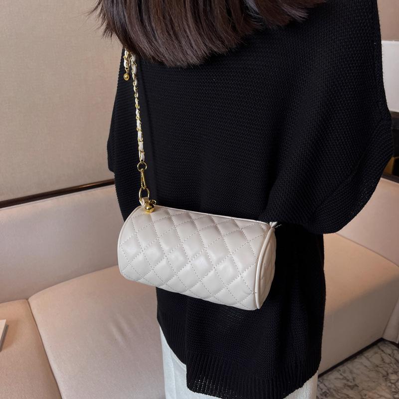 Rhombus cylinder bag women's new trendy texture versatile chain oblique span bag fashionable shoulder bag
