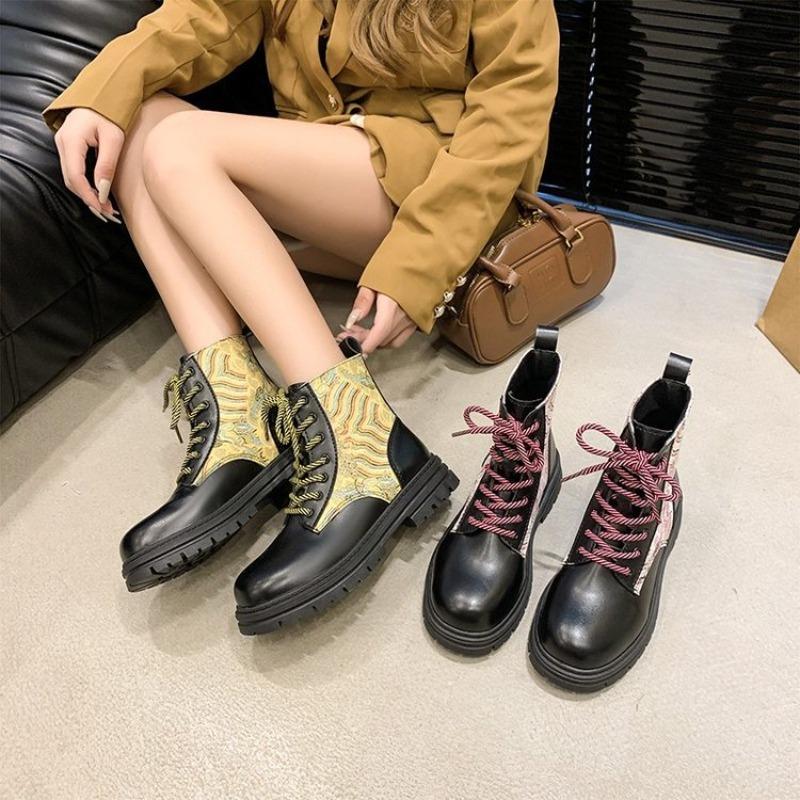 Autumn and winter new Martin boots women's lace-up comfortable platform short boots 3D printing multi-pattern women's boots
