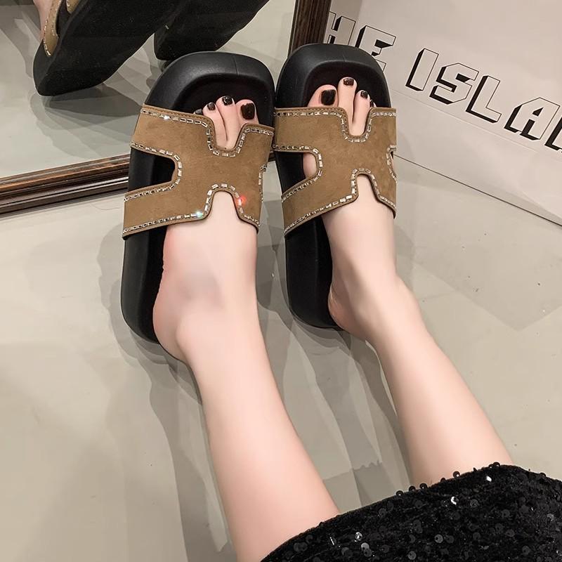 Thick-bottomed cool slippers women's summer new sparkling H-shaped fashionable thick-bottomed versatile open-toed sandals