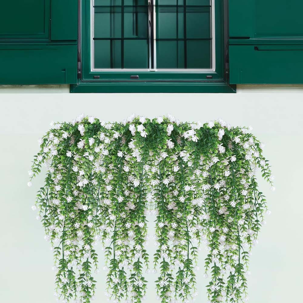 2Pcs Artificial Hanging Flowers,UV-Resistant Fake Hanging Plants Flower Bouquet Hanging Vine Plants Drooping Plants