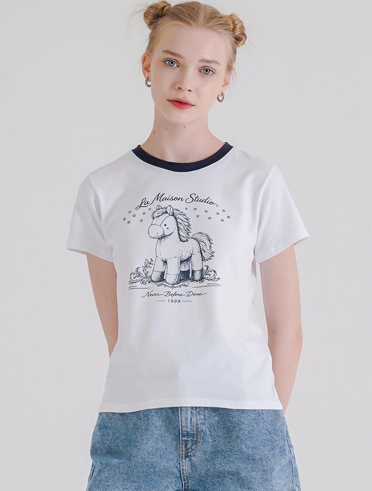LA MAISON STUDIO Toy Pony Slim Fit Short Sleeve T-Shirt White Navy (Fcg2Ts768W)