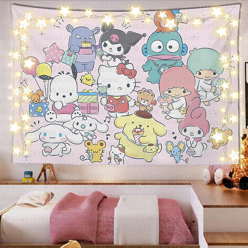 Sanrio Mikko Cute Cartoon Background Tapestry Ins Style Room Decor Hanging Cloth for Dormitory Rental Room Decor