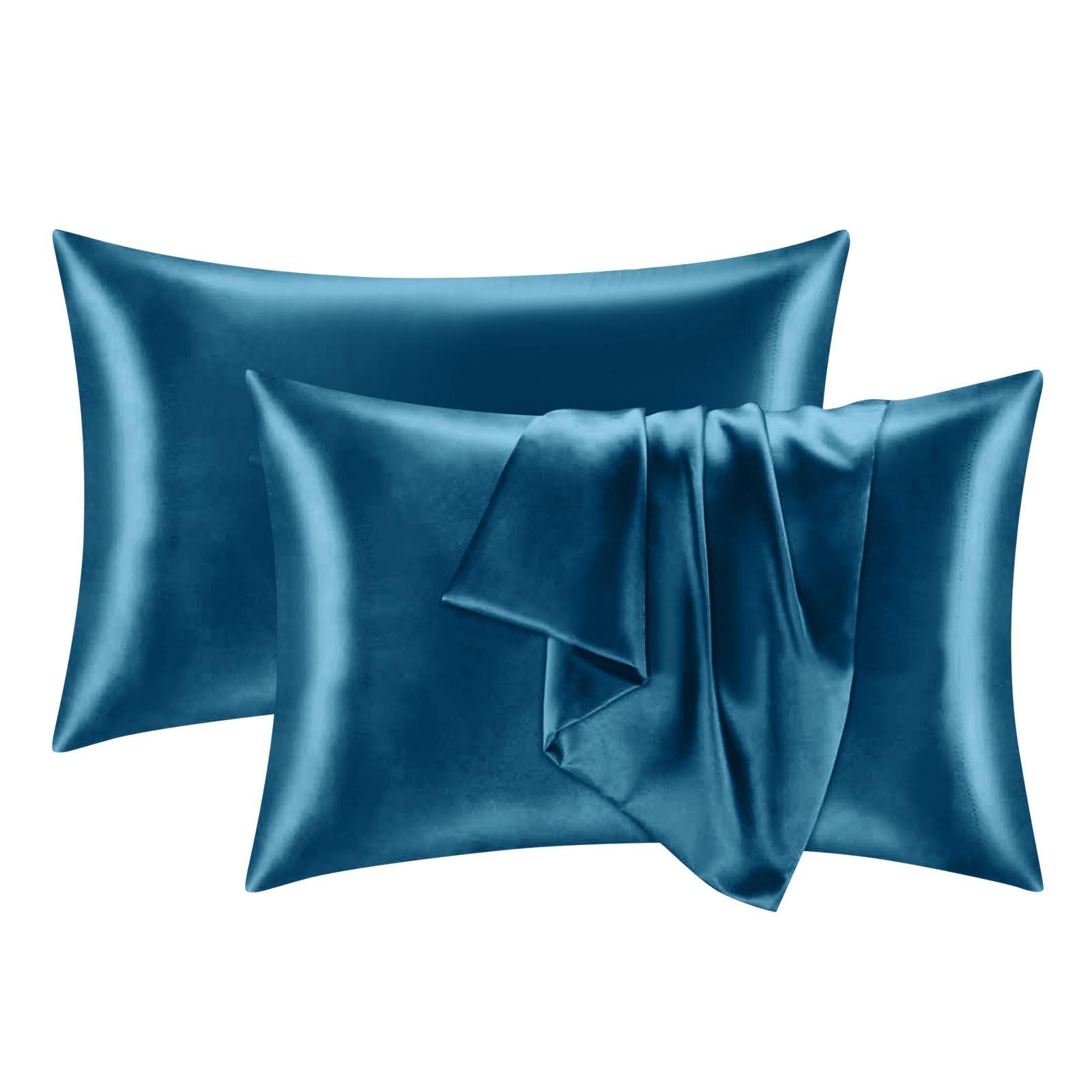 

Шелковая наволочка для волос и кожи с застежкой-молнией, мягкая, дышащая, гладкая и прохладная наволочка для сна 76 синий