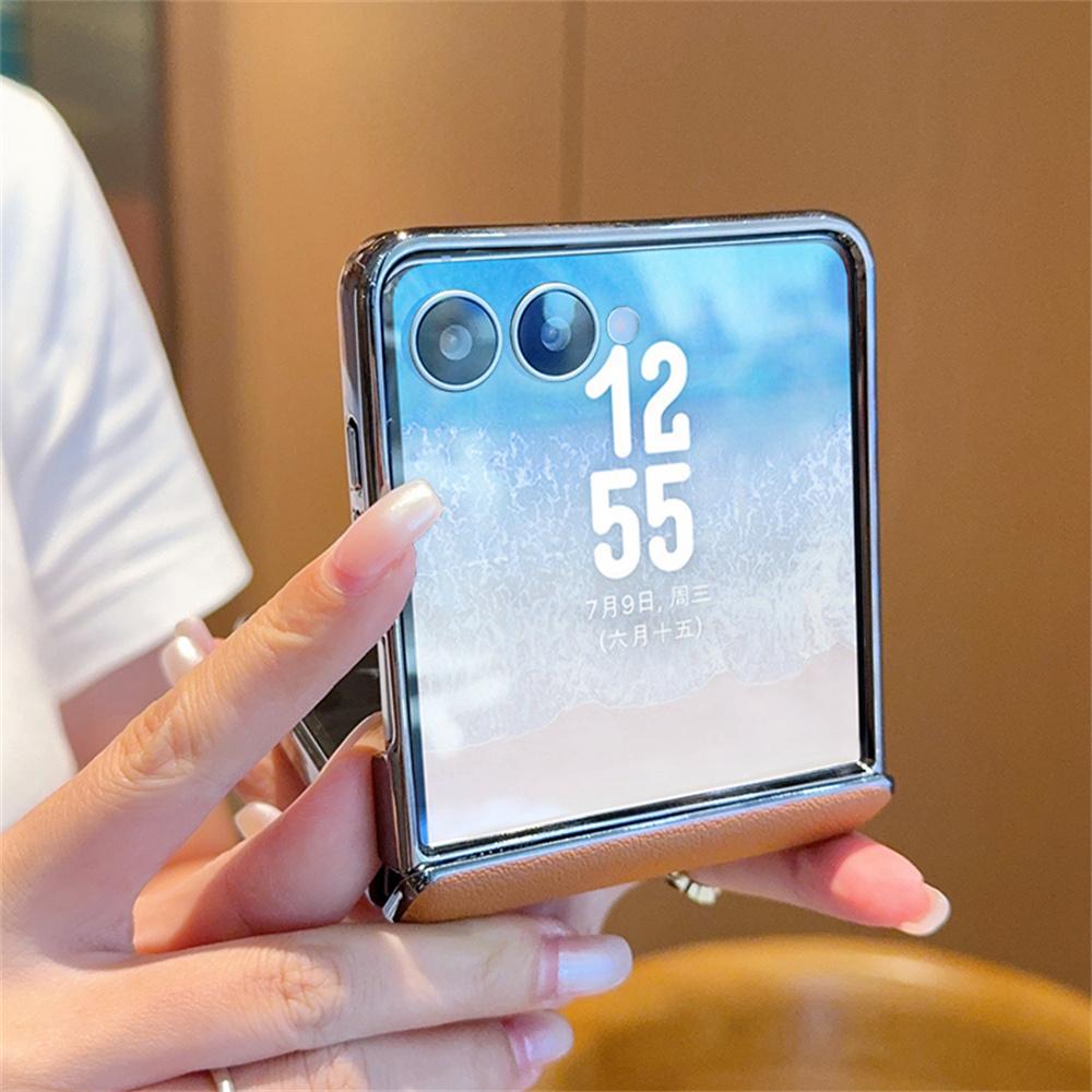 Solid Color Phone Case For Samsung Galaxy Z Flip 7 5G Leather PC Hard Shell Hinge Protective Flip7 Back Cover