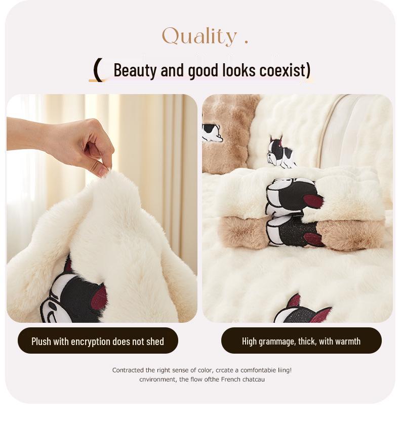 Large Rabbit Fur Plush Sofa Cushion - Winter 2025 Fleece Lined, Thickened, Non-Slip Leather Cover