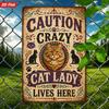 2D Flat, 1pc Metal Sign Wall Art, Cat - Themed Home Decor, Vintage Style, with "Caution Crazy Cat Lady Lives Here" Text, for Living Room, Office, Safe