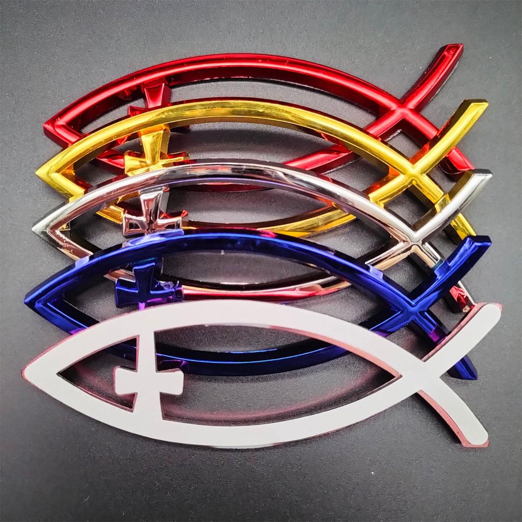 Náboženské křížové samolepky na okno do auta Vodotěsné odznak Ježíšovy ryby Nálepka s rybou Christian Ichthys pro notebooky Ledničky