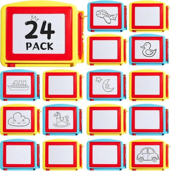 24 Pack Mini Magnetic Drawing Board for Kids, Small Erasable Sketch, Writing Pad Bulk Painting Toy Birthday Party Favor Christmas Gift Goodie Bags